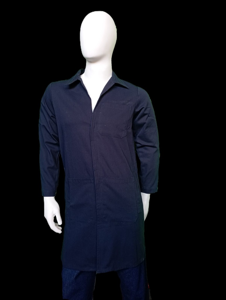 Bata Azul Marino Laboratorio Manga Larga Tres  Bolsillos